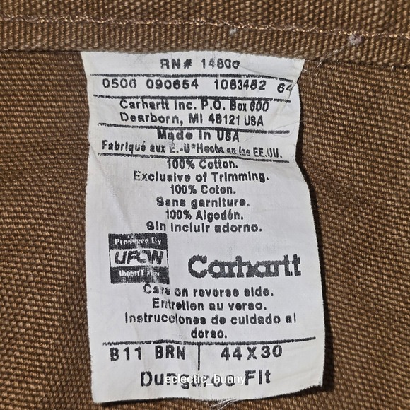 Carhartt B11 BRN Mens 44x30 Brown Duck Canvas Dungaree Work Pants Made in USA - Picture 8 of 8